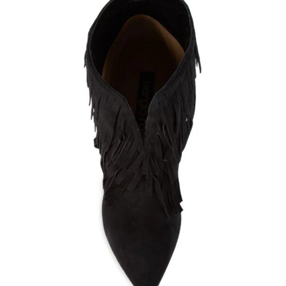 NIB$1265 SERGIO ROSSI Fringed Ankle Suede Booties Pointed Toe Stiletto Heels 37 - Picture 4 of 16